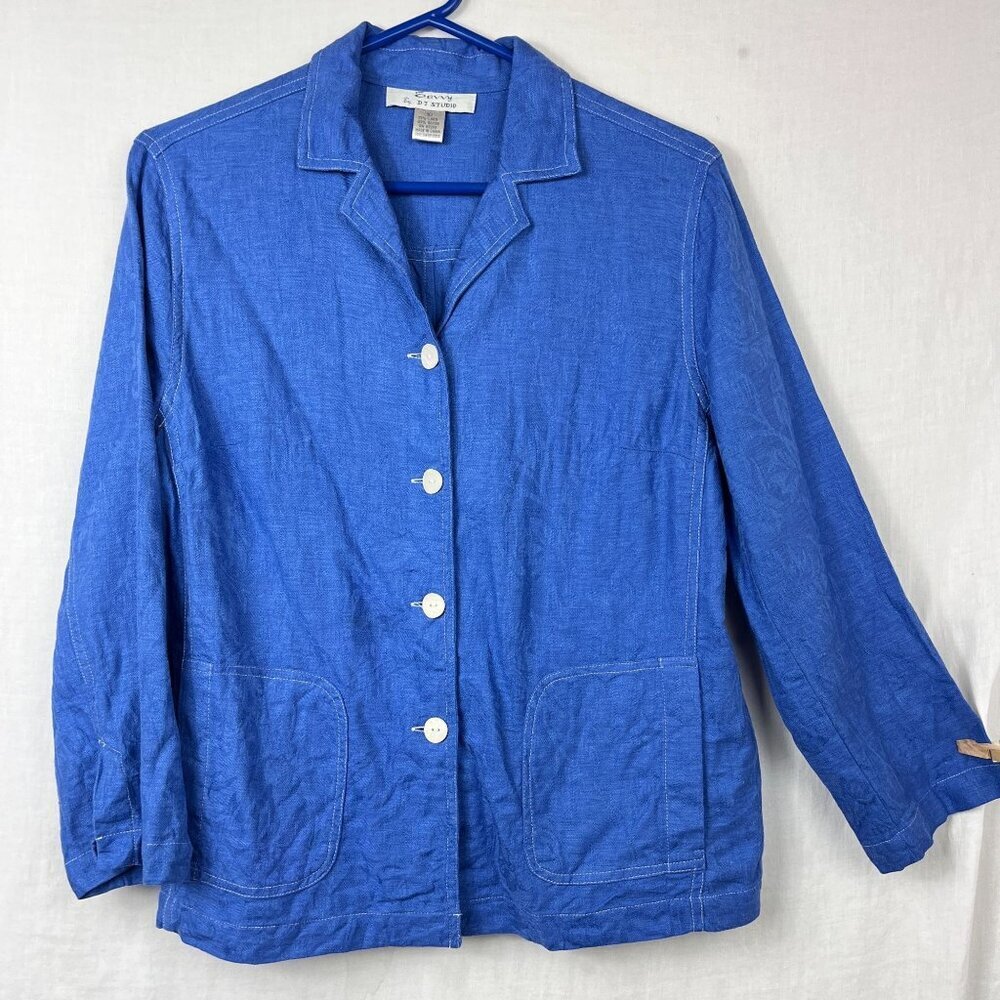 Linen Rayon Jacquard Blazer‎ Jacket Womens 10 Professional Mature Coastal Casual